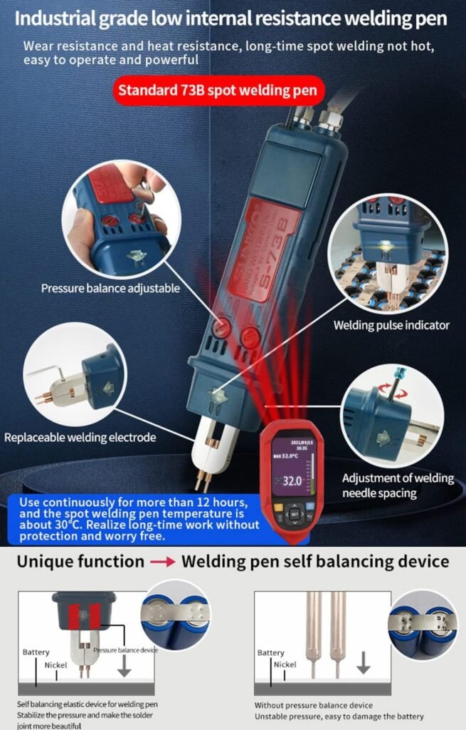 Battery Welder,801D Cordless Spot Welder, 12KW Capacitor Energy Storage Pulse Spot Welder for 18650, 14500 Lithium Battery DIY Hand Welding Pen 110V-220V