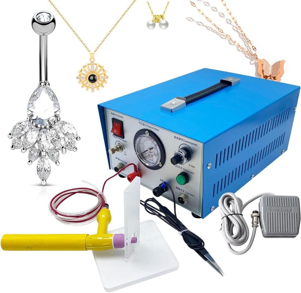 Fablestoryem Automatic Spot Welder, 100W 50HZ Jewelry Spot Welding Machine, Pulse Argon Necklace Bracelet Arc Welding Machine for Gold, Silver, K Gold, Palladium, Platinum,Titanium, Copper