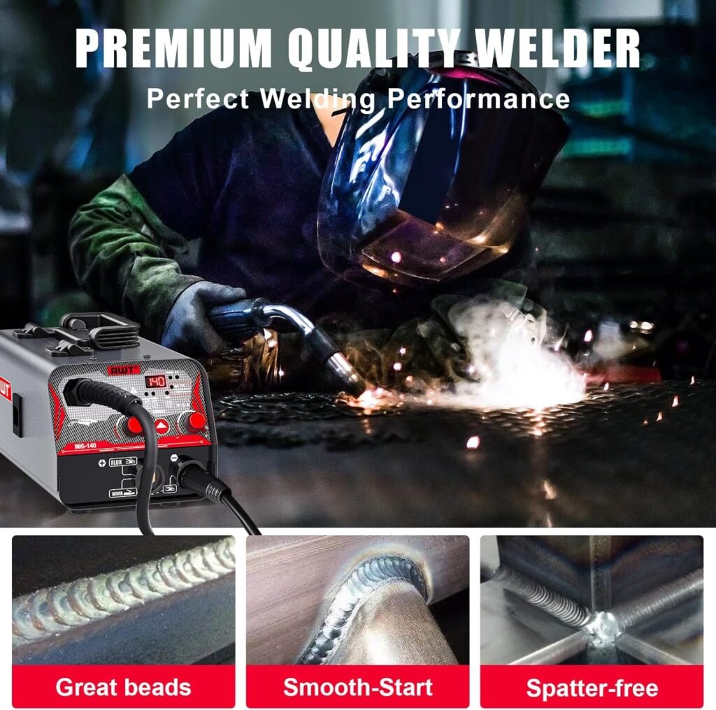 AWT MIG Welder 140Amp, Flux Core MIG Welder/Stick 2 in 1 Welding Machine, Welder Machine 110V with Synergy IGBT Inverter, Portable Gasless Welder Equipment