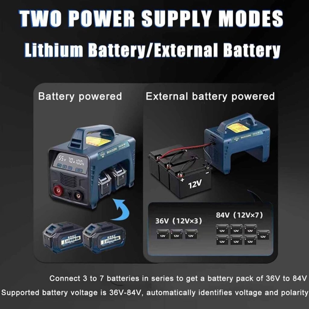 Cordless Welding Machine, Battery Powered Welder Machine MMA 160A with 2 Batteries Portable LED Display Digital IGBT Inverter Stick Welder Hot Start Portable MMA ARC Welder Machine