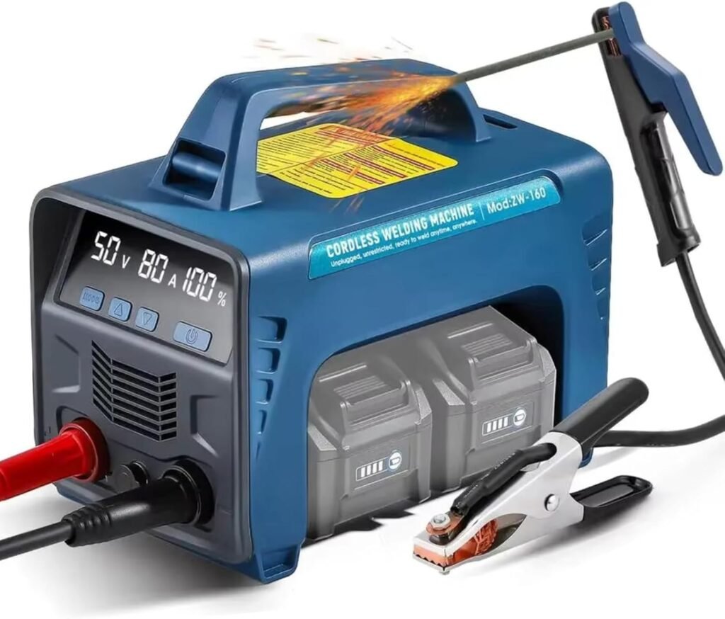 Cordless Welding Machine, Battery Powered Welder Machine MMA 160A with 2 Batteries Portable LED Display Digital IGBT Inverter Stick Welder Hot Start Portable MMA ARC Welder Machine
