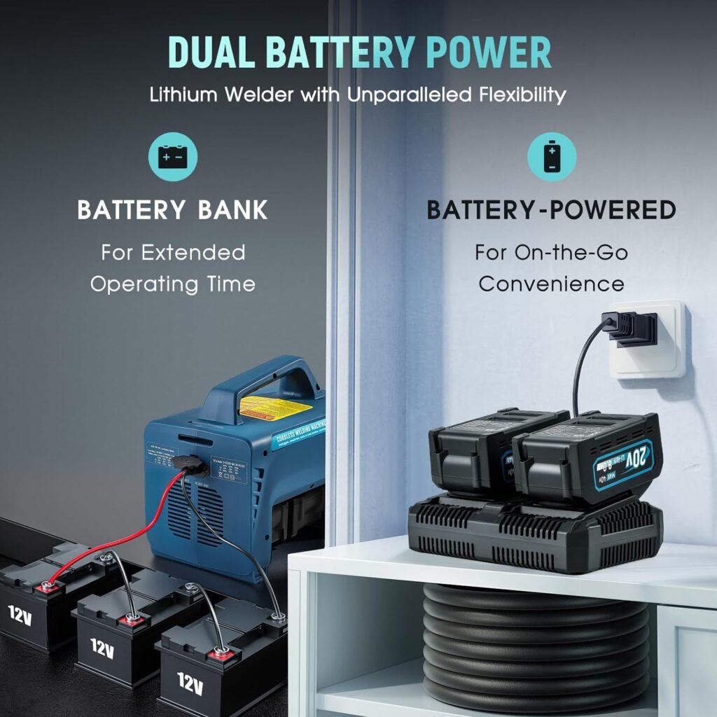 Cordless Welding Machine Portable, MMA ARC 160A Battery Powered Welder Machine with 2 x Battery, LED Display, Digital IGBT Inverter Stick Welder, Hot Start Portable Stick/Flux Core Welder