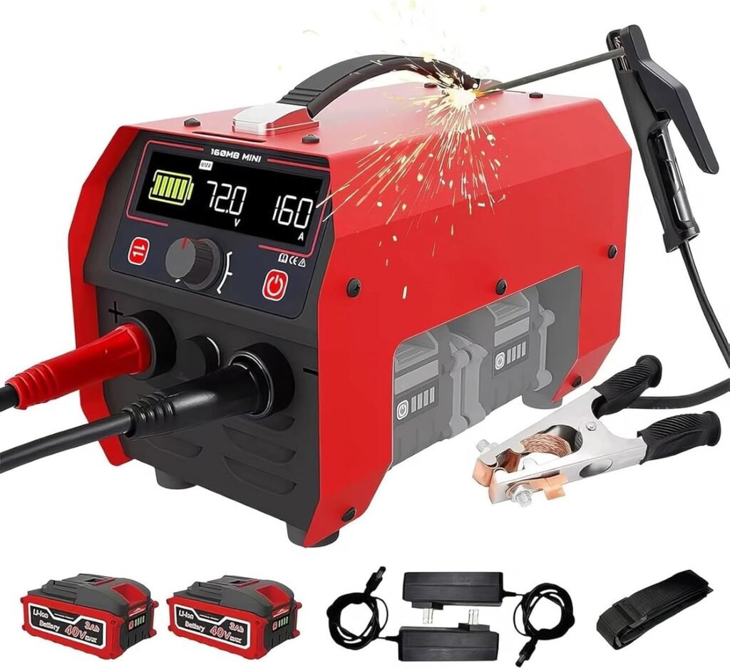 GHRERTX Portable Cordless Welding Machine,MMA MIG 160a Battery Powered Stick Welder With 2 Batteries,Hot Start Inverter Stick Welder With Lcd Display,For Easy Spot Welding Anywhere