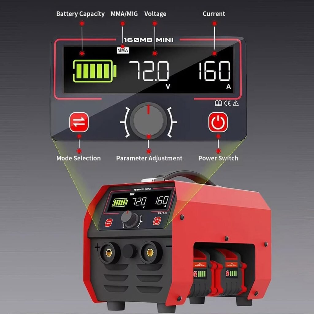 GHRERTX Portable Cordless Welding Machine,MMA MIG 160a Battery Powered Stick Welder With 2 Batteries,Hot Start Inverter Stick Welder With Lcd Display,For Easy Spot Welding Anywhere