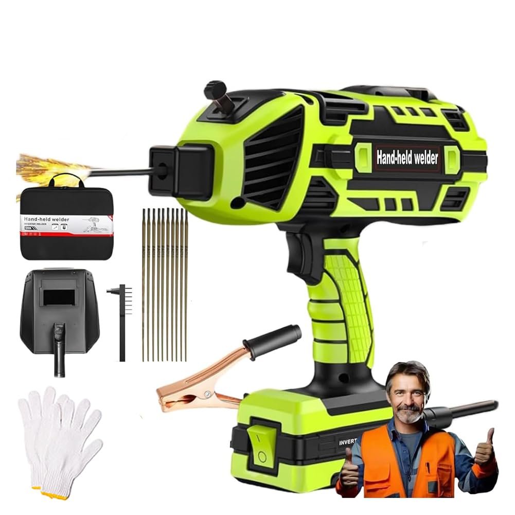 Handheld Welding Machine, ARC Welder Gun with IGBT Inverter, Variable Current Adjustment Portable Welder, Portable ARC Welder Gun for 3/32-1/8 welding rods, Welder Machine Kit with Toolbox green