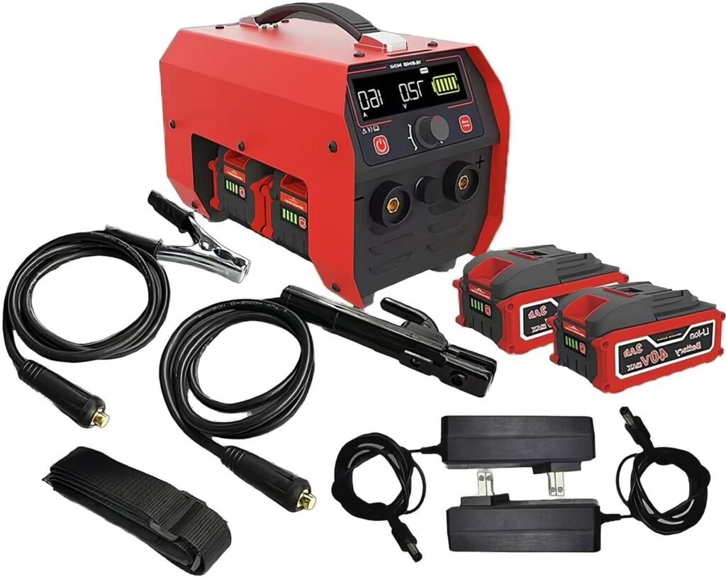 HLGKBY Cordless Portable Welding Machine, Battery Powered MMA MIG 160A Welder Machine with 2 x 3.0Ah Battery, Hot Start Inverter Stick Welder Machine with LCD Display Portable Spot Welder