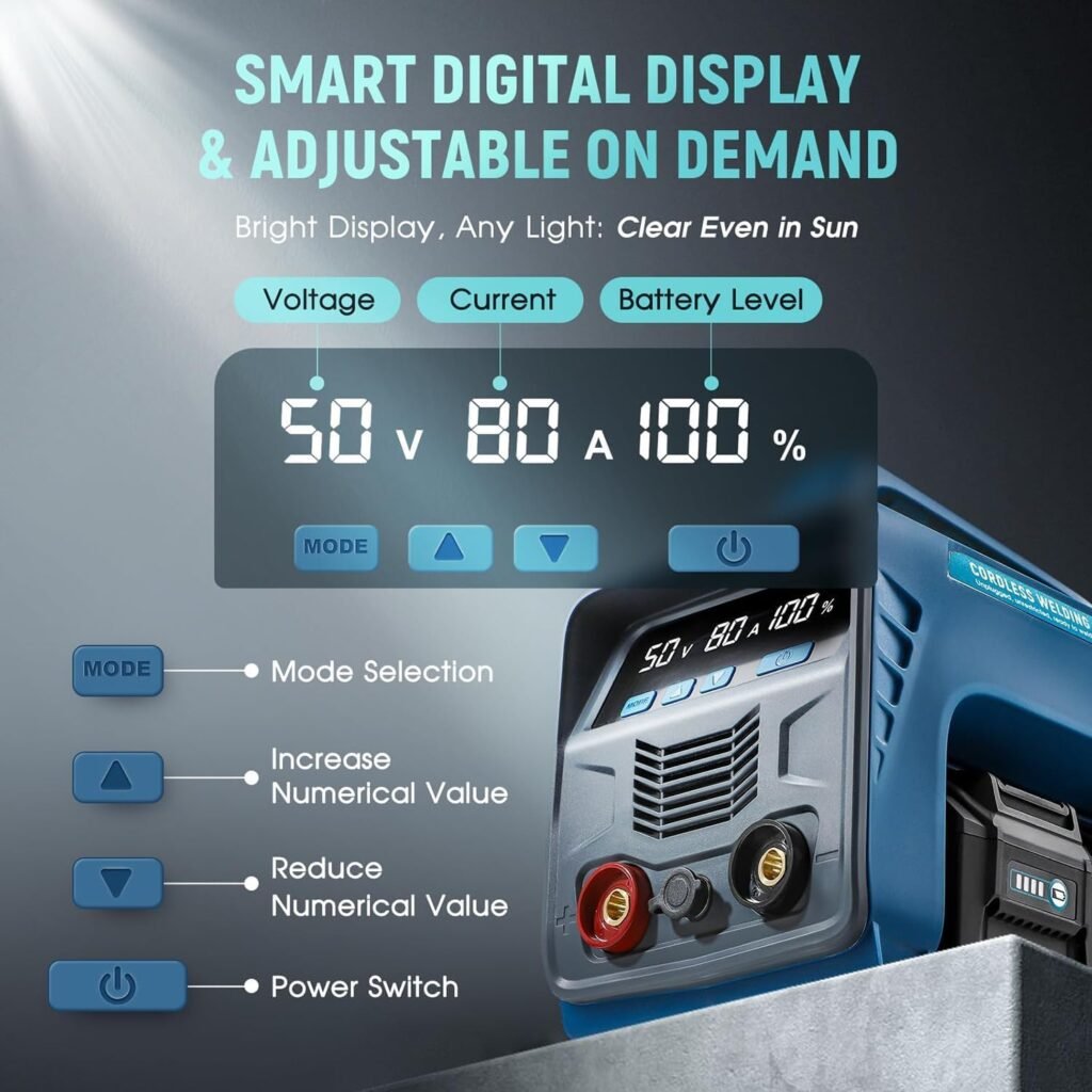 HLGKBY Cordless Welding Machine Portable, LED Display, MMA ARC 160A Battery Powered Welder Machine with 2 x Battery, Digital IGBT Inverter Stick Welder, Hot Start Portable Stick/Flux Core Welder