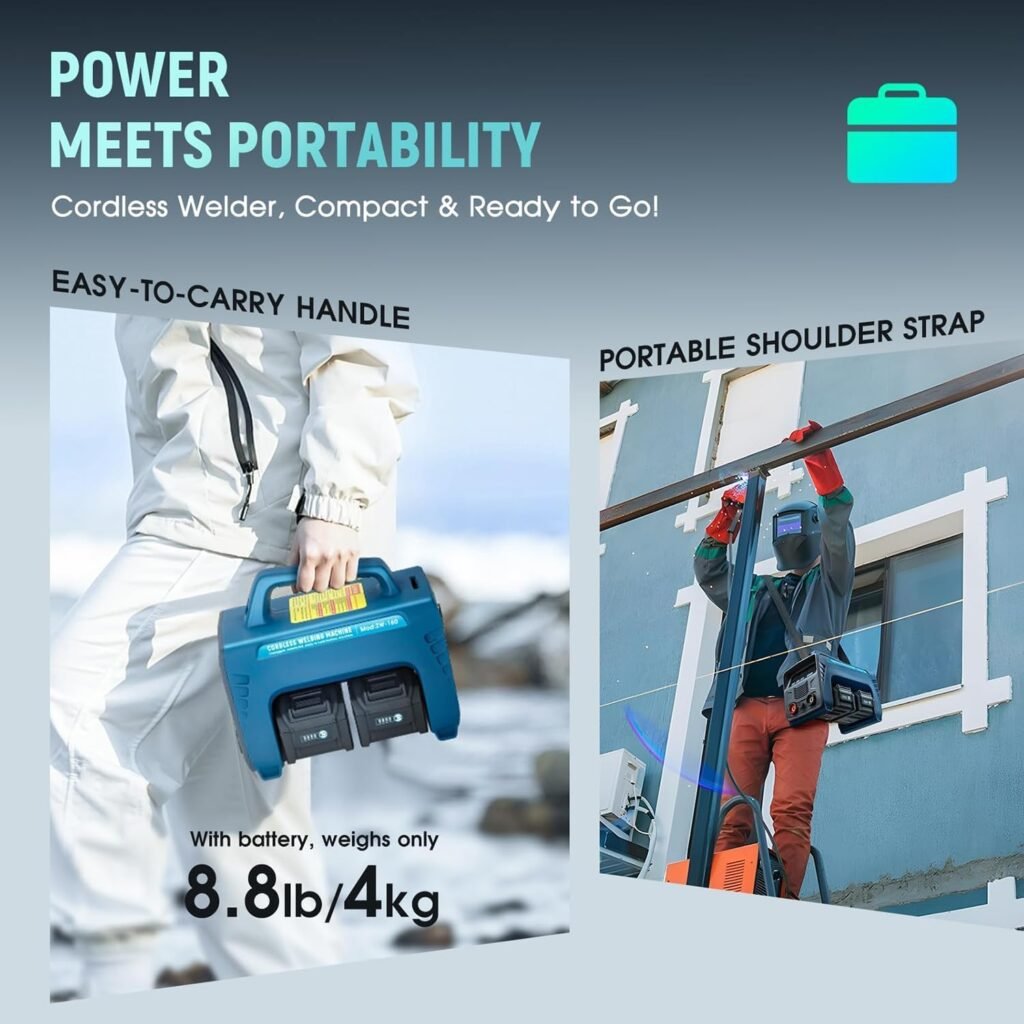 HLGKBY Cordless Welding Machine Portable, LED Display, MMA ARC 160A Battery Powered Welder Machine with 2 x Battery, Digital IGBT Inverter Stick Welder, Hot Start Portable Stick/Flux Core Welder