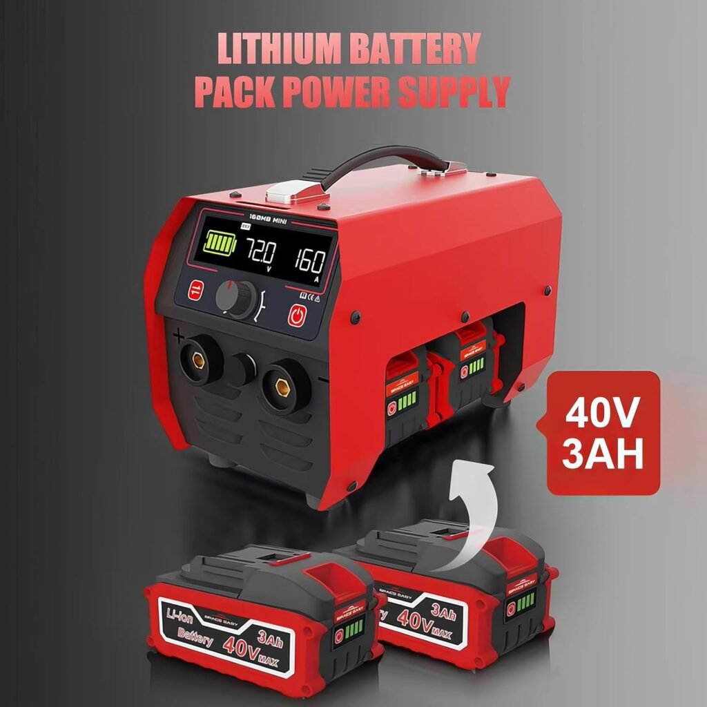 HYQNG Battery Powered Portable Welding Machine, MMA MIG 160A Cordless Welder Machine with 2 x 3.0Ah Battery, Hot Start Inverter Stick Welder Machine with LCD Display Portable Spot Welder