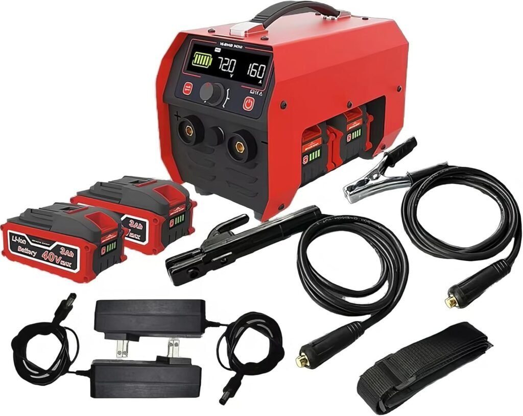 HYQNG Battery Powered Portable Welding Machine, MMA MIG 160A Cordless Welder Machine with 2 x 3.0Ah Battery, Hot Start Inverter Stick Welder Machine with LCD Display Portable Spot Welder