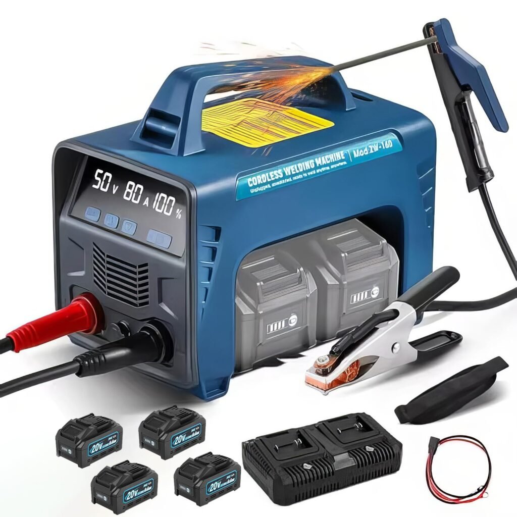 HYQNG Cordless Welding Machine Battery Powered Portable Welder MMA ARC 160A with 4 x 6.0Ah Battery, LED Display, Hot Start, Digital IGBT Inverter Stick Welder Portable Spot Welder