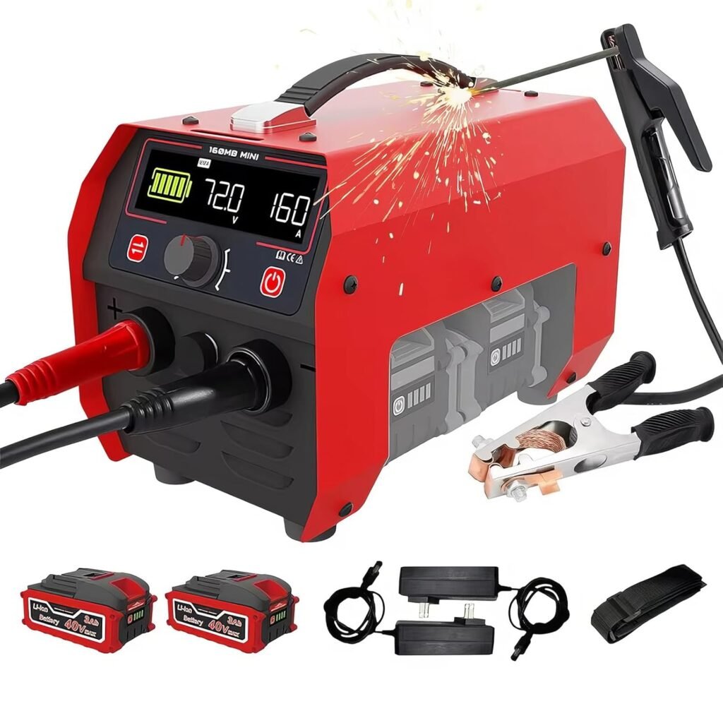 HYQNG Portable Cordless Welding Machine MMA MIG 160A Battery Powered Welder Machine with 2 x 3.0Ah Battery, Hot Start Inverter Stick Welder Machine with LCD Display Portable Spot Welder