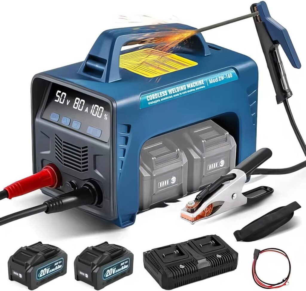 HYQNG Portable Welding Machine Cordless, Battery Powered Welder Machine MMA ARC 160A with 2 x Battery, LED Display, Hot Start, Digital IGBT Inverter Stick Welder Portable Spot Welder