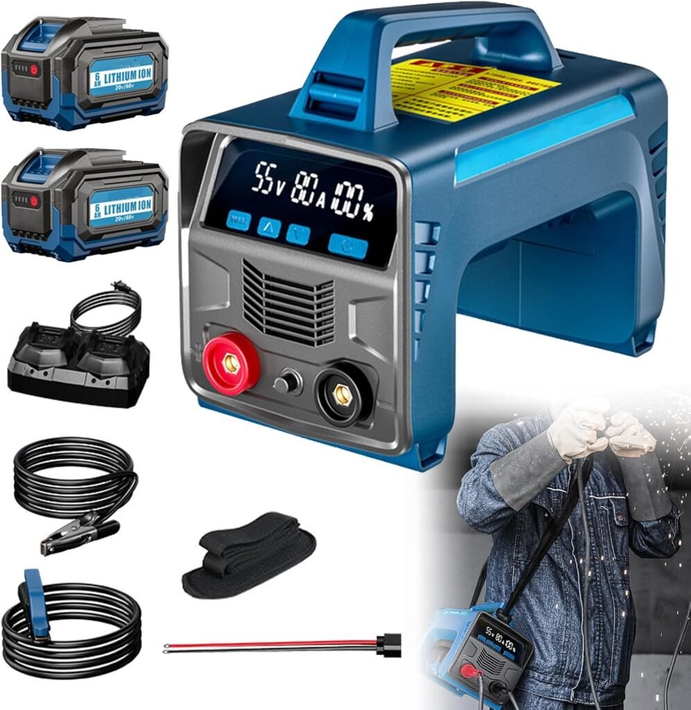 Portable Cordless Welding Machine,LED Display,Battery Powered Portable Welder MMA ARC 160A with 2 x 6.0Ah Battery,Digital IGBT Inverter Stick Welder,Hot Start Portable Stick/Flux Core Welder