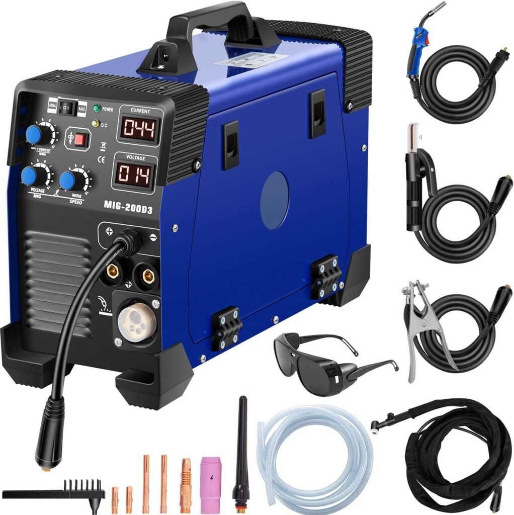 Portable MIG Welder, Flux Core Welder, 3 in 1 Combo MMA/MIG/LIFT TIG Welding Machine, MIG-200 Portable Welding Machine, Flux Cored Wire Feed Gas Welding Machine
