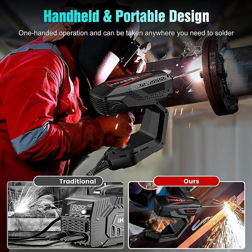 Portable Welder Handheld, Inverter Welding Machine With Soldering Electrode Clamp, Handheld Arc Welder 3/32-1/8 Stick Welder With Protective Handle Lcd Display, For Professional Beginners