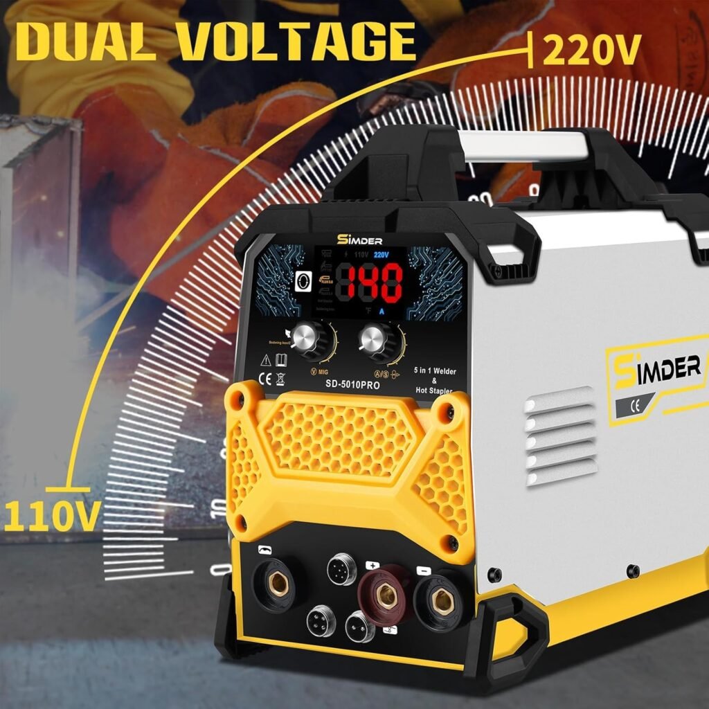 SSIMDER MIG Welder 5 in 1 Plastic Welding/Soldering Iron/Flux MIG/Stick/TIG Welding Machine multiprocess Welder with Plastic Repair Torch Soldering Torch for Outdoor Repairs Farms Home DIY Car Repair