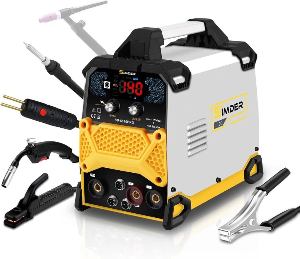 SSIMDER MIG Welder 5 in 1 Plastic Welding/Soldering Iron/Flux MIG/Stick/TIG Welding Machine multiprocess Welder with Plastic Repair Torch Soldering Torch for Outdoor Repairs Farms Home DIY Car Repair