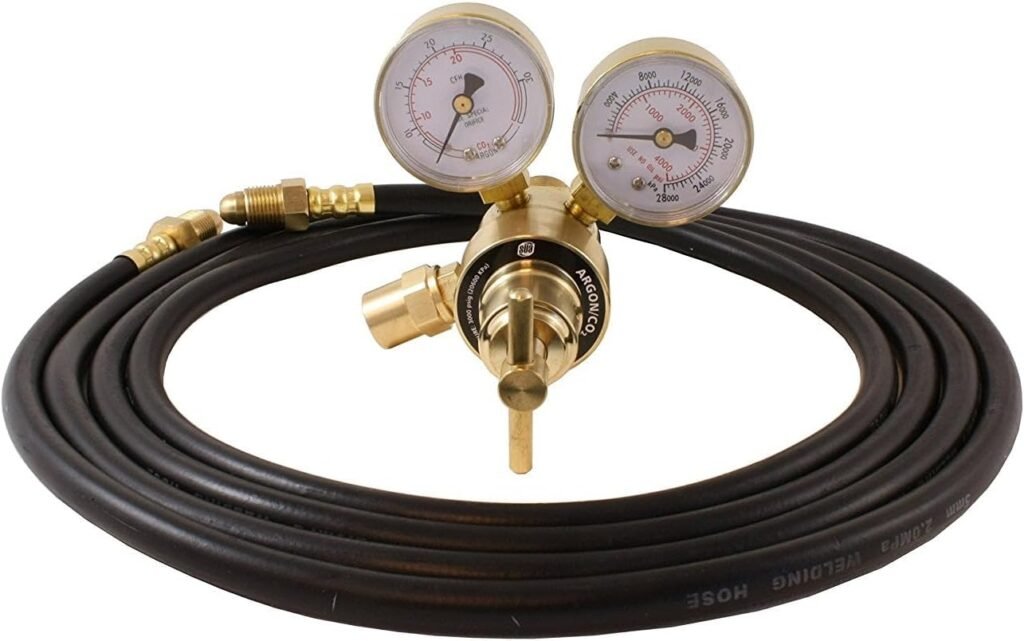 SÜA® - Industrial Argon Regulator/Flowmeter Gauges for MIG and TIG Welders + 10 Feet Hose