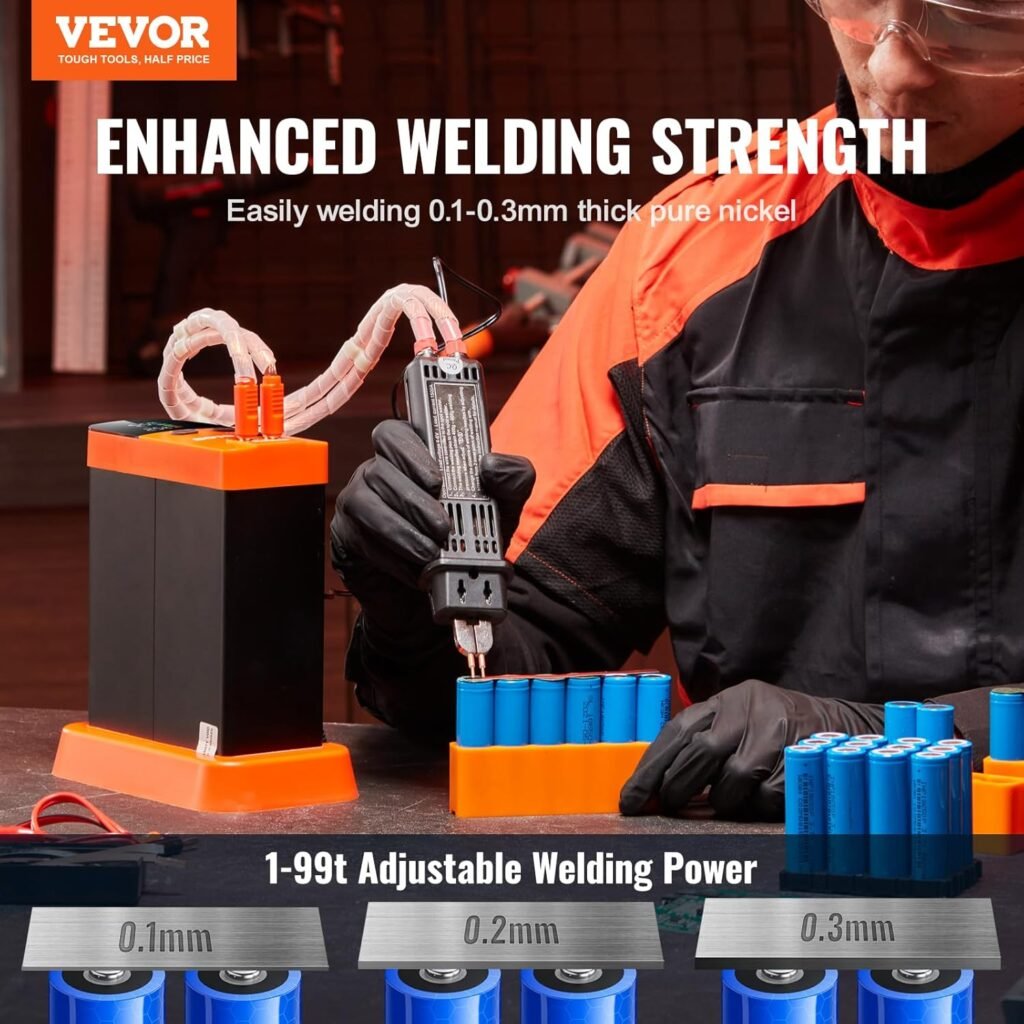 VEVOR Cordless Spot Welder, 14.5KW Capacitor Energy Storage, Pulse Spot Welder with 73B Welding Pin, 801D High Performance Spot Welder and 2 Welding Modes for 0.1-0.3mm Pure Nickel