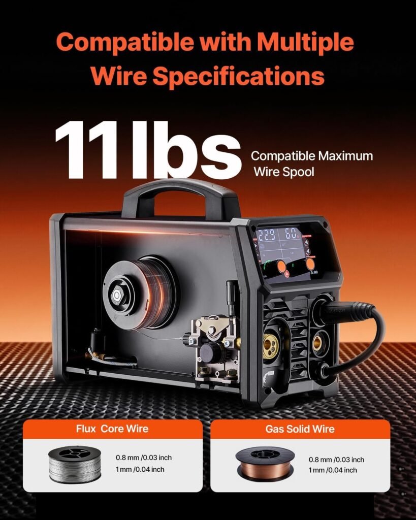 VEVOR MIG Soldering Machine, 200A Portable Multi-Process MIG Gas Free MMA Lift TIG 4 in 1 Powerful Welder with IGBT Inverter Technology, LCD Display