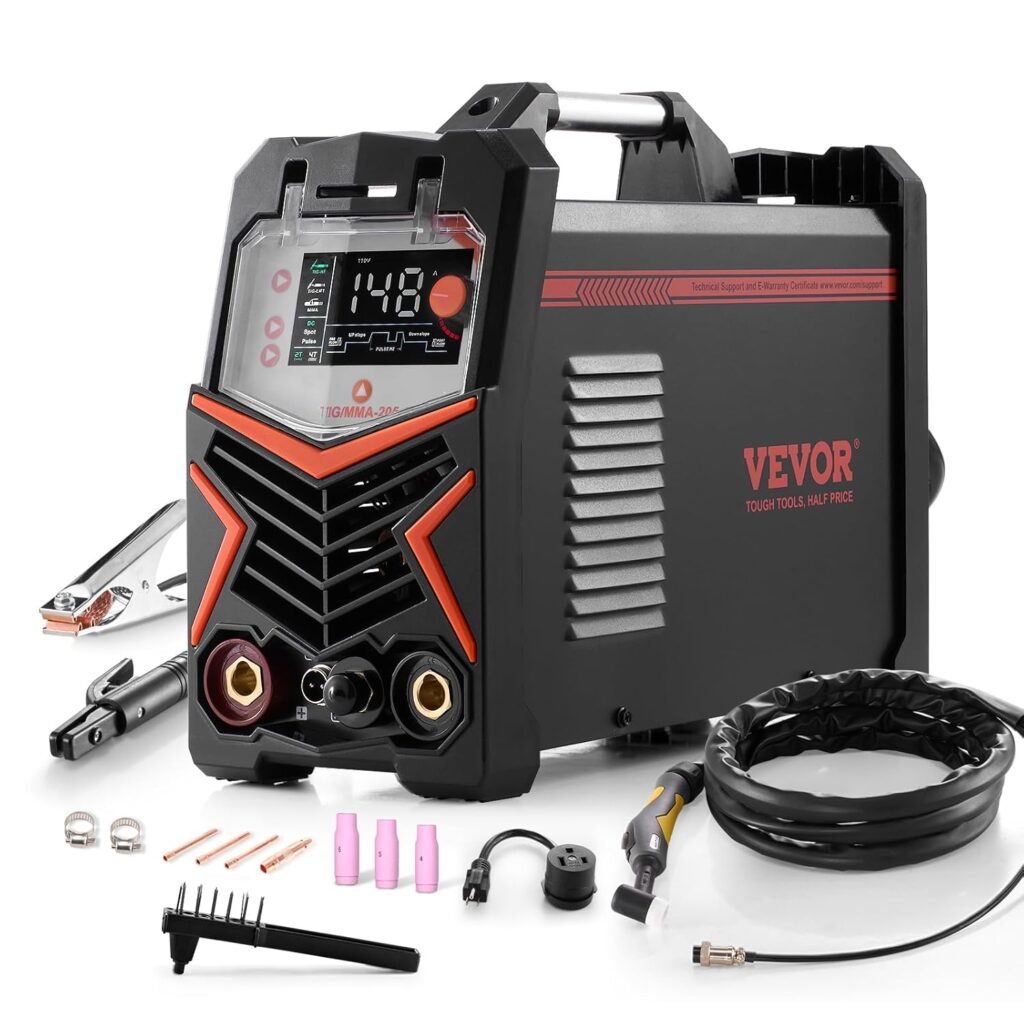 VEVOR TIG Welding Machine 3 in 1 205A Large LED Display TIG Welding Machine with IGBT Inverter and High Frequency Start TIG DC/TIG Pulsed DC/MMA Rod, 388 x 160 x 310mm