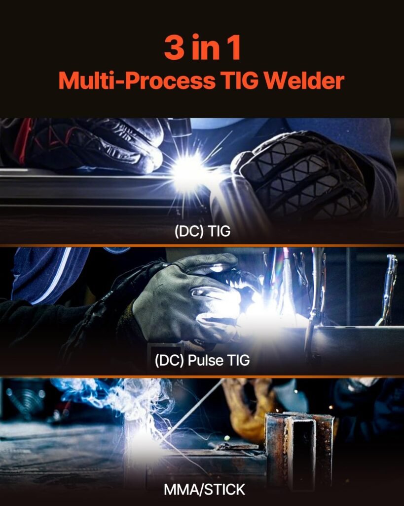 VEVOR TIG Welding Machine 3 in 1 205A Large LED Display TIG Welding Machine with IGBT Inverter and High Frequency Start TIG DC/TIG Pulsed DC/MMA Rod, 388 x 160 x 310mm