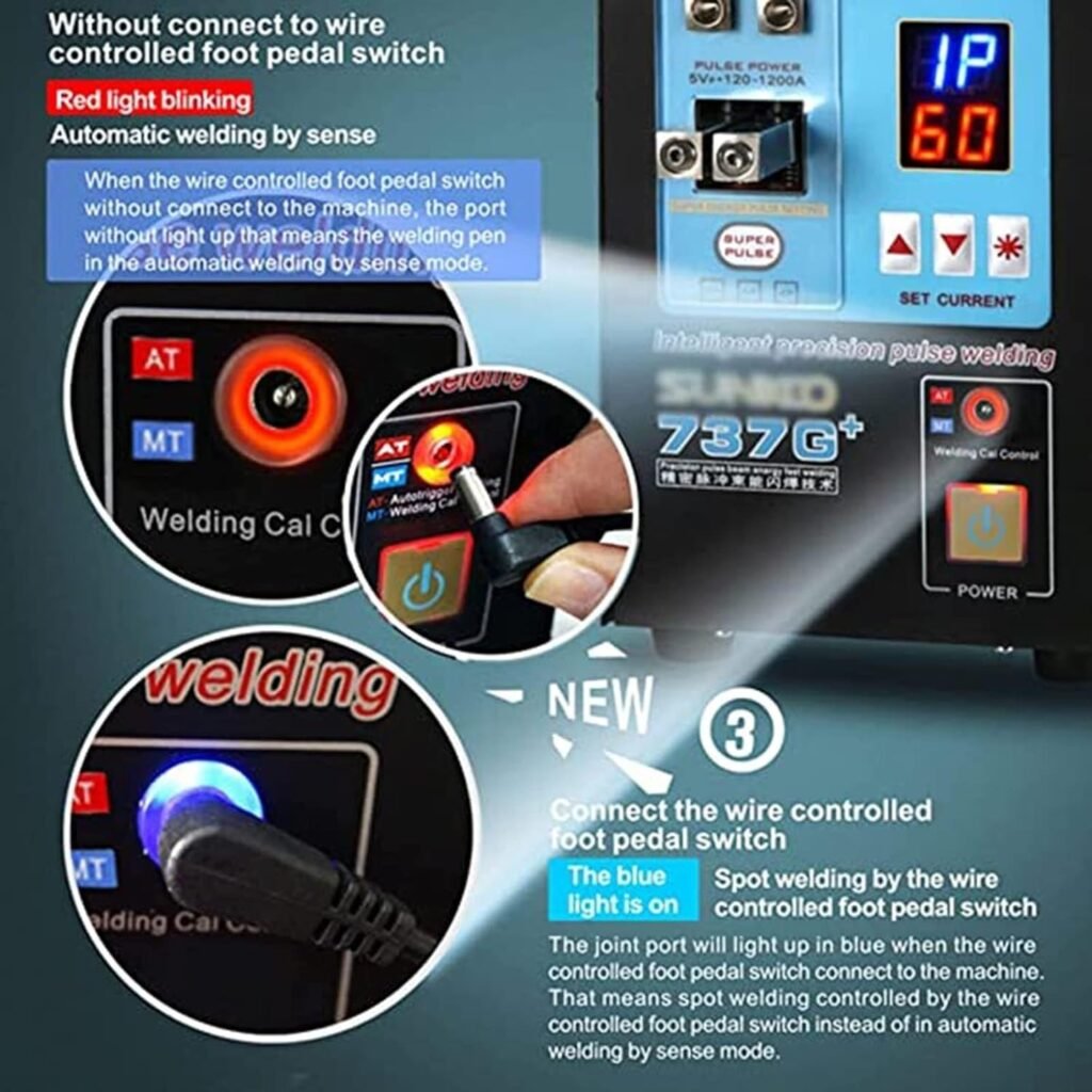 ZIJINGY Battery welder spot welding equipment,737G+ intelligent pulse spot welder, with battery and LED spot welder, dual function induction battery spot welder
