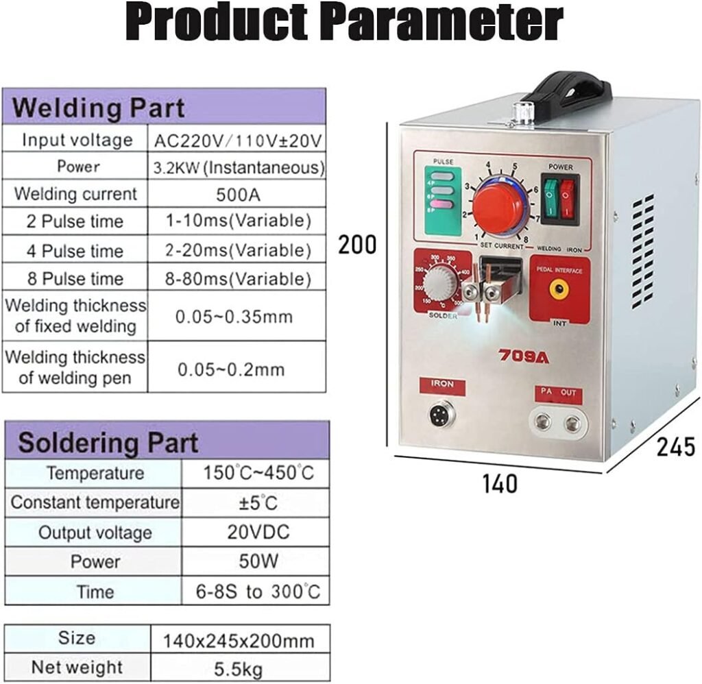 KLUFO Pulse Spot Welder 0.3mm Battery Welding Machine, High Power Handheld Pulse Spot Welding Machine for 18650 Soldering Battery Charger Tester 2.3KW