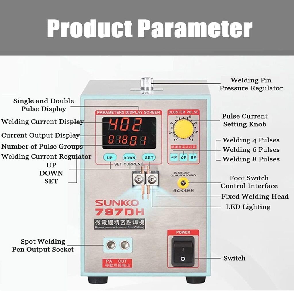 KLUFO Pulse Spot Welder 797DH 18650 Battery Welding Machine, High Power Handheld Pulse Spot Welding Machine, for Batteries 18650 Packs Spot Welding Equipment