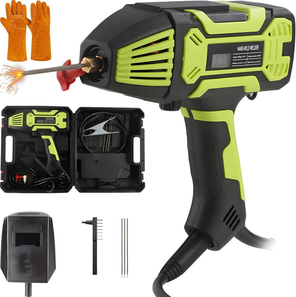 Portable Welding Machine, 220V ARC Welding Machine Handheld with Display  IGBT Inverter 20-200A Current Adjustment, Welder Gun Tool Set for 3/32-1/8 Wire Rods (Green)