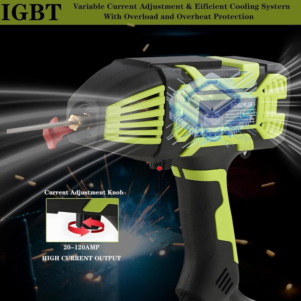 Portable Welding Machine, 220V ARC Welding Machine Handheld with Display  IGBT Inverter 20-200A Current Adjustment, Welder Gun Tool Set for 3/32-1/8 Wire Rods (Green)