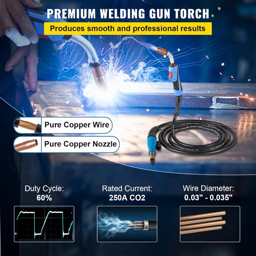 VEVOR Mig Welding Gun 250Amp 15Ft, fit for Torch Welder Gun Miller Welding Gun M-25 Welding Torch Stinger Replacement fit for Miller M-25 Part Number 169598 fit 0.030-0.035 Wire