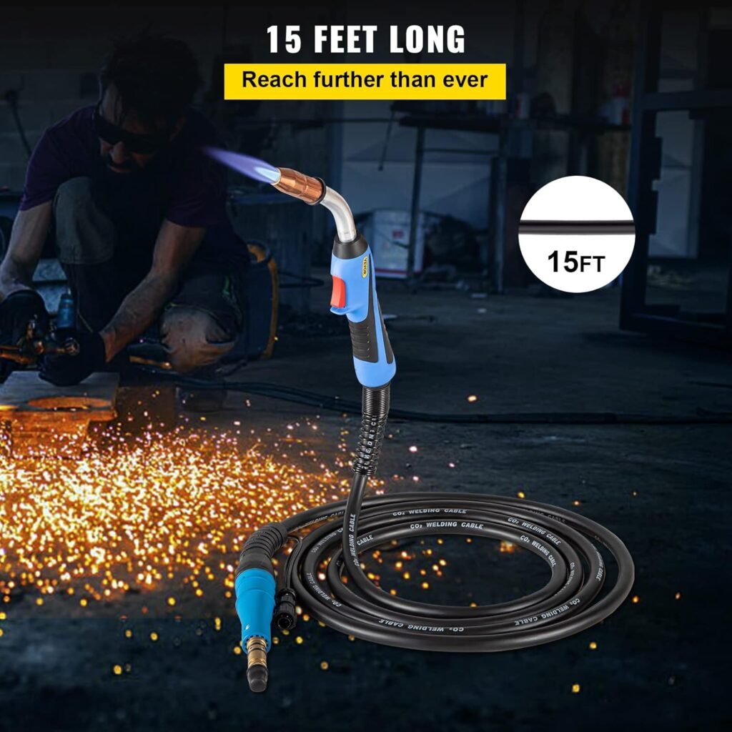 VEVOR Mig Welding Gun 250Amp 15Ft, fit for Torch Welder Gun Miller Welding Gun M-25 Welding Torch Stinger Replacement fit for Miller M-25 Part Number 169598 fit 0.030-0.035 Wire