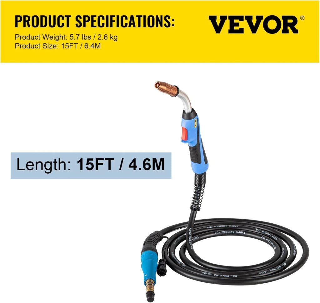 VEVOR Mig Welding Gun 250Amp 15Ft, fit for Torch Welder Gun Miller Welding Gun M-25 Welding Torch Stinger Replacement fit for Miller M-25 Part Number 169598 fit 0.030-0.035 Wire