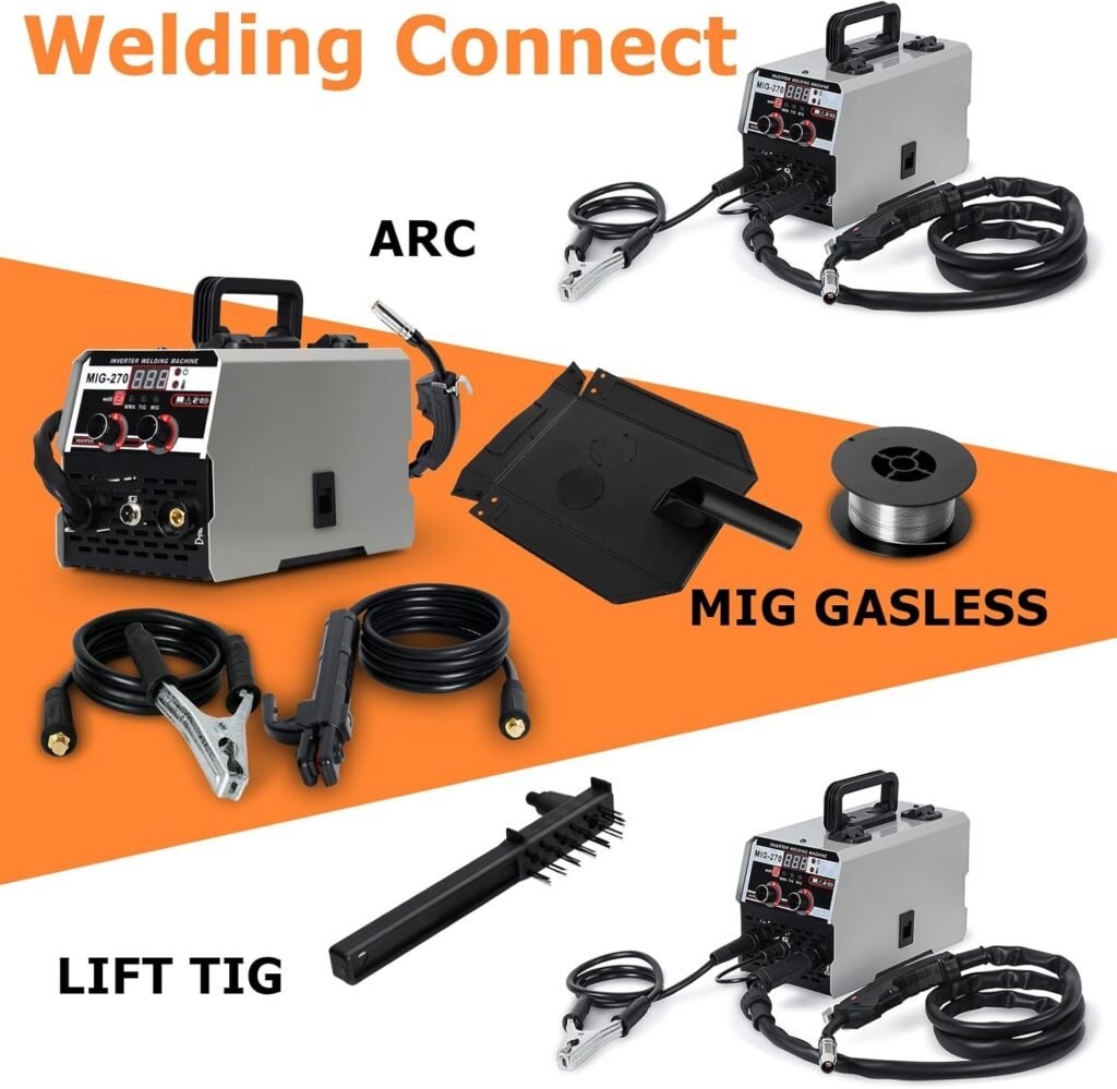 3 in 1 Portable MIG Welder 250A 220V Gasless, Digital LED Display MIG/ARC/Lift TIG with Spool Gun, Overload Protection Ultra-Light Welder MIG No Gas for Home DIY, Auto Repair, Metal Crafting(1 Set)