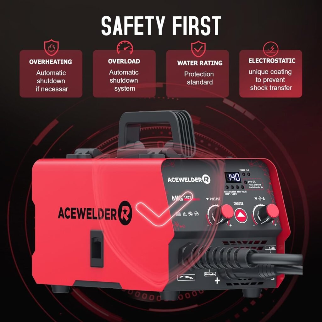 ACEWELDER - 140A Gas Free Flux Core MIG Welder, 3 in 1 Welding Machine, 110V 3 in 1 Welding Machine, Portable IGBT Inverter Synergy Welding Machine (MIG140T)