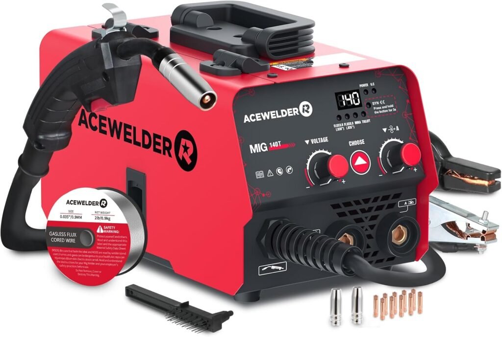 ACEWELDER - 140A Gas Free Flux Core MIG Welder, 3 in 1 Welding Machine, 110V 3 in 1 Welding Machine, Portable IGBT Inverter Synergy Welding Machine (MIG140T)