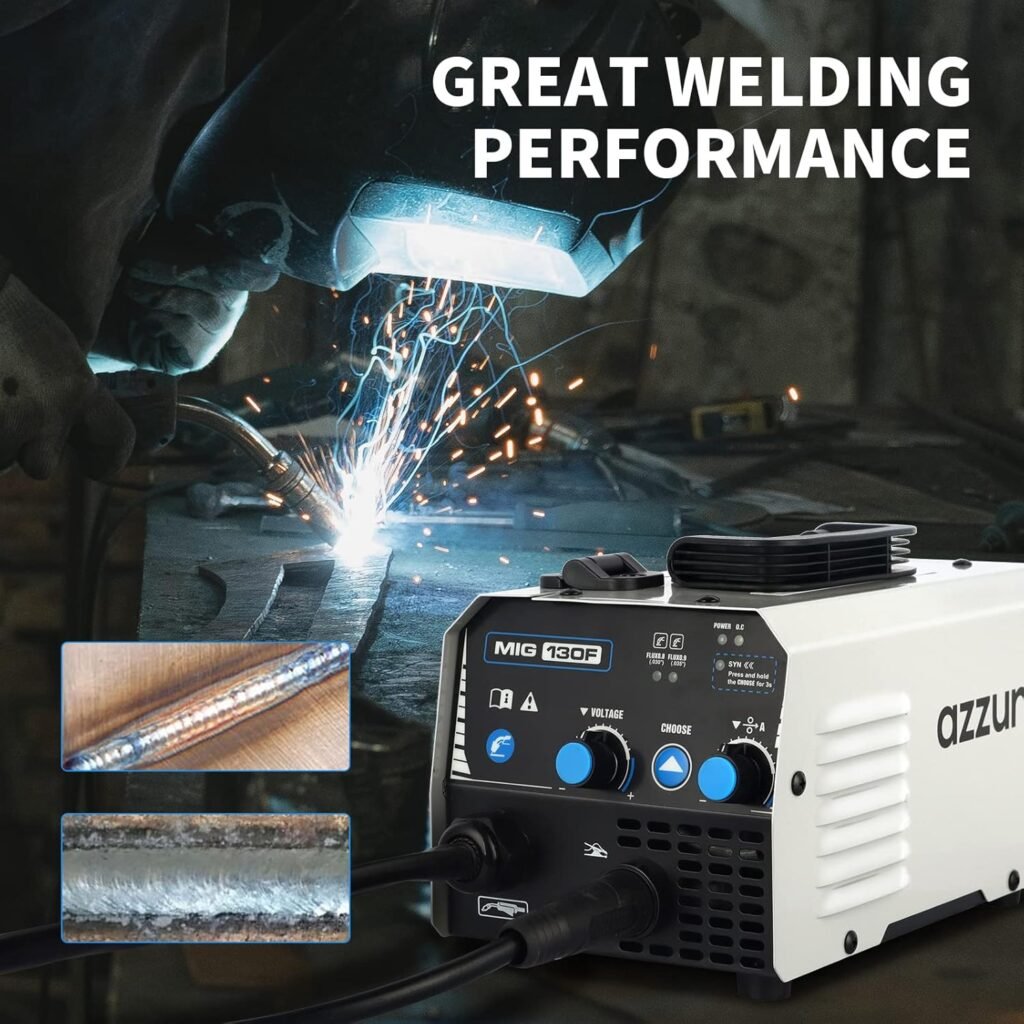 AZZUNO 135 Amp MIG Welder, 3 in 1 Multiprocess Welder 110V Flux Core Welder Flux MIG/Lift TIG/Stick Welding Machine Synergic Control IGBT Inverter Welder (Volts, 110)