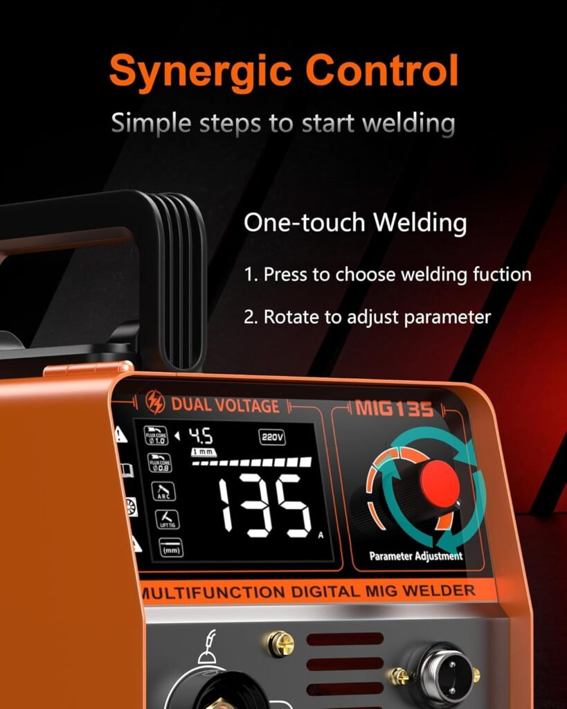 FEIFANKE Gasless MIG Welder 240V 145A Welding Machine MIG MAG 4 in 1 Gasless MIG/MIG/MMA/Lift TIG Welder Machine Inverter Synergy IGBT Suitable for 1.0-4.8mm Carbon Steel and Iron