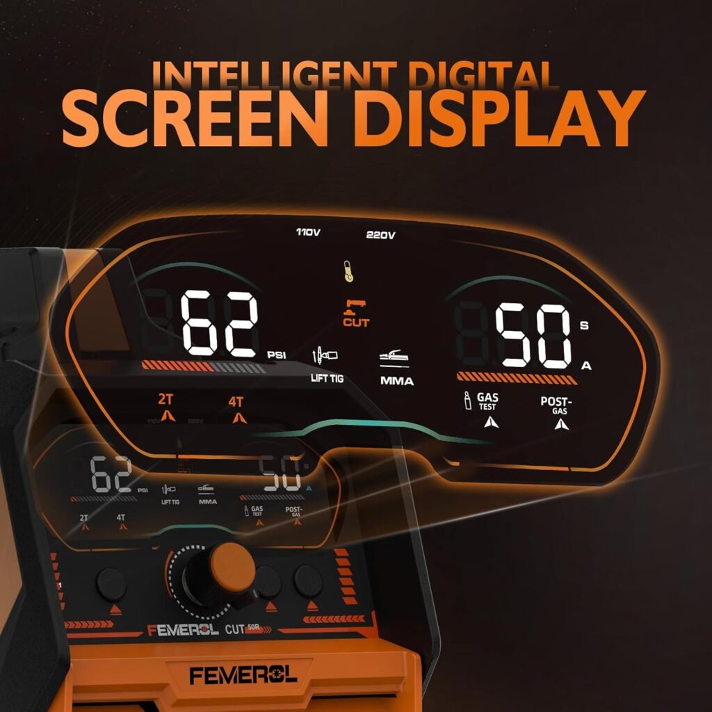 FEMEROL 3 in 1 Plasma Cutter/LIFT TIG/Stick Welder,50Amp Cutter Machine 200A Stick and LIFT TIG Welder, Large LED Display IGBT 110/220V Dual Voltage Plasma Cutter Welder Combo