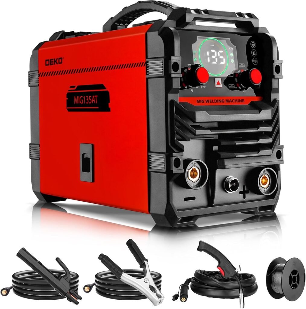 MIG Welder 135Amp: DEKO 220V Flux Core MIG/Lift TIG/Stick 3-in-1 Welding Machine IGBT Inverter Portable Kit with Welding Gun, Wire