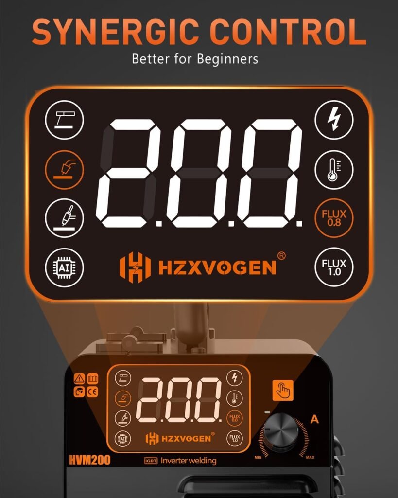 MIG Welder, HZXVOGEN 135A Gasless Welding Machine HVM200, 3 in 1 Flux Core Welders, Lift TIG, MMA Sticker, Gasless 240V Portable IGBT Inverter and Smart Digital LED Display, Light  Compact