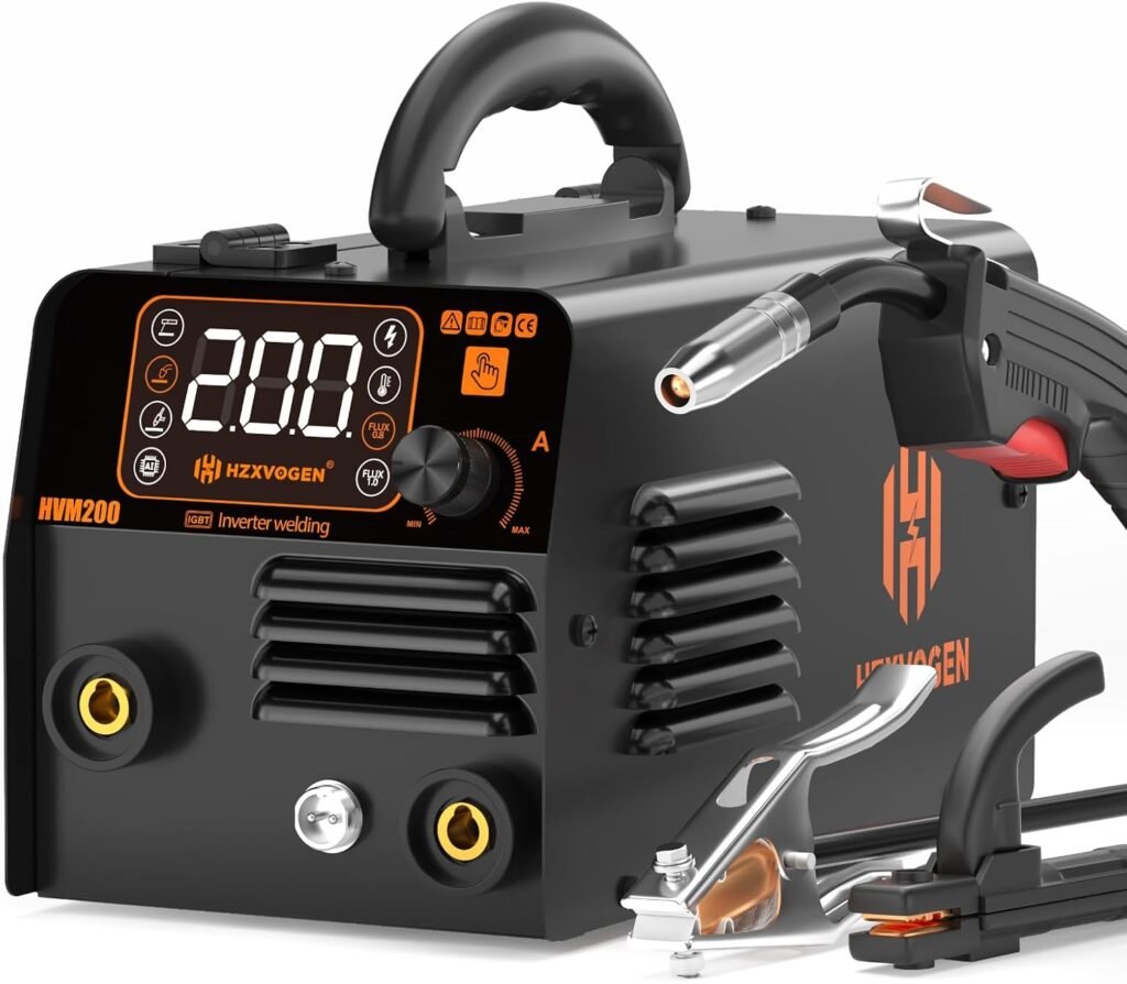 MIG Welder, HZXVOGEN 135A Gasless Welding Machine HVM200, 3 in 1 Flux Core Welders, Lift TIG, MMA Sticker, Gasless 240V Portable IGBT Inverter and Smart Digital LED Display, Light  Compact