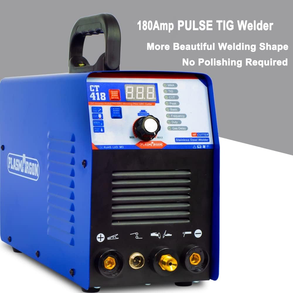 Plasma Cutter, TIG Welder With PULSE, Stick Welder Machine CT418 Plasma Cutter Welder Combo 180A TIG/ARC Welding 40A Air Plasma Cutting Equipment Dual Voltage 110V 220V 2/5 Clean Cut HF TIG Welder
