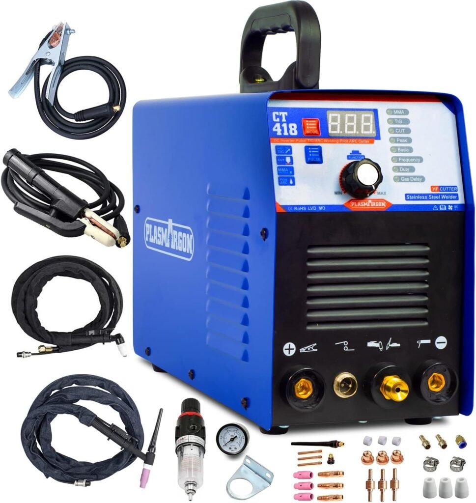 Plasma Cutter, TIG Welder With PULSE, Stick Welder Machine CT418 Plasma Cutter Welder Combo 180A TIG/ARC Welding 40A Air Plasma Cutting Equipment Dual Voltage 110V 220V 2/5 Clean Cut HF TIG Welder