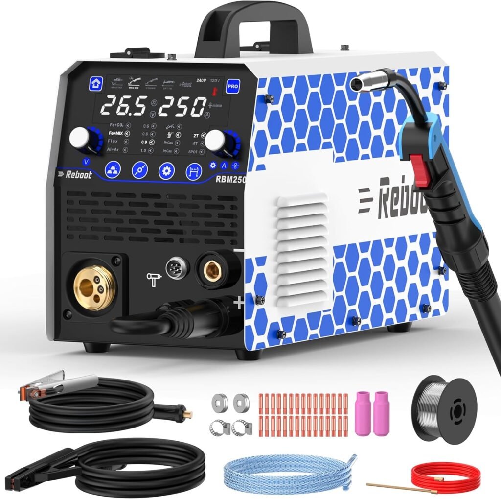 Reboot 250Amp MIG Welder - Gas/Gasless MIG/Stick/Lift TIG, Flux Core/Solid Wire Inverter. RBM2500 5GEN Upgrade for MMA, MIG  MAG Aluminum Welding Machine