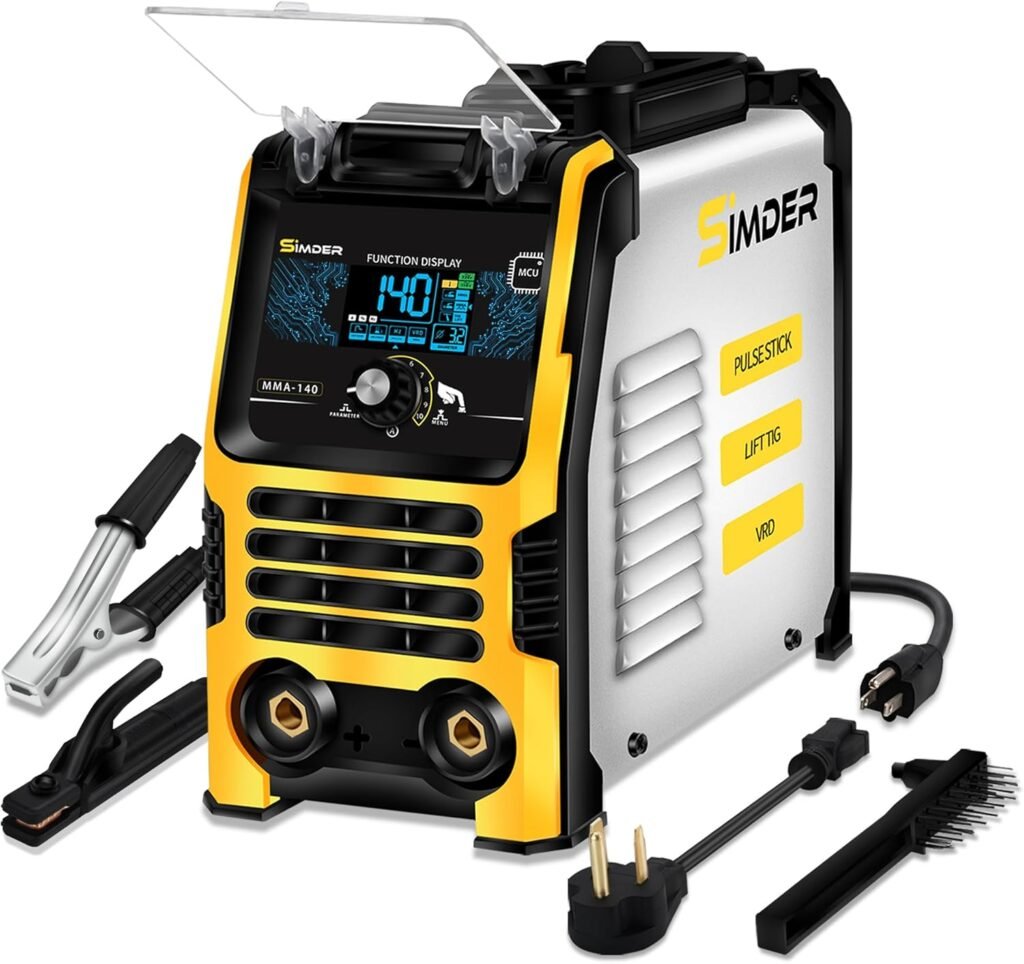 SSIMDER ARC Welder With Pulse Stick 140A 3 in 1 ARC/PULSE Stick/LIFT TIG Welding Machine 110V/220V Hot Start ARC Force VRD MMA Pulse Frequency Adjustable Portable Welder Machine with LCD IGBT Inverter