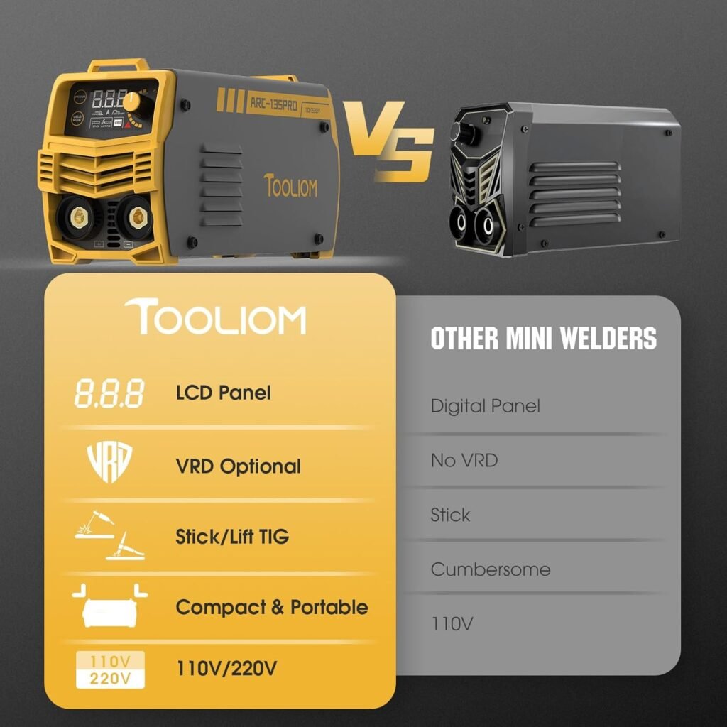 TOOLIOM 135A 110/220V Dual Voltage Stick Welder LIft TIG Welder with LCD Display Portable Welding Machine with Hot Start, Arc Force and Anti-Stick