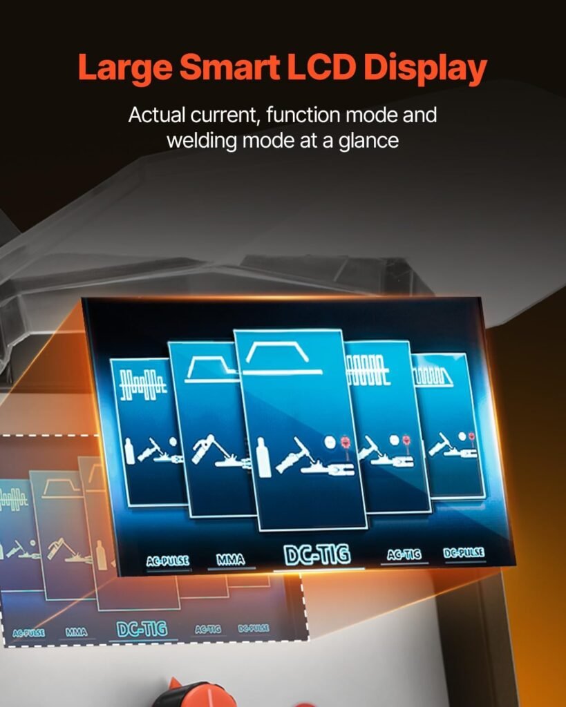 VEVOR TIG Welder, 225A 6-In-1 Aluminum Welding Machine (Large LED Display)- AC TIG/DC TIG/AC Pulse TIG/DC Pulse TIG/Spot TIG/MMA(Stick), 110220V Dual Voltage Electric Welder with IGBT Inverter